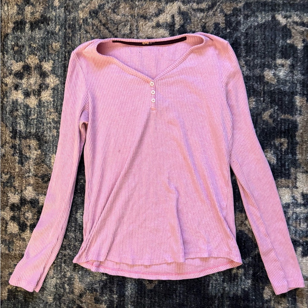 Pink Ribbed Long Sleeve Top
